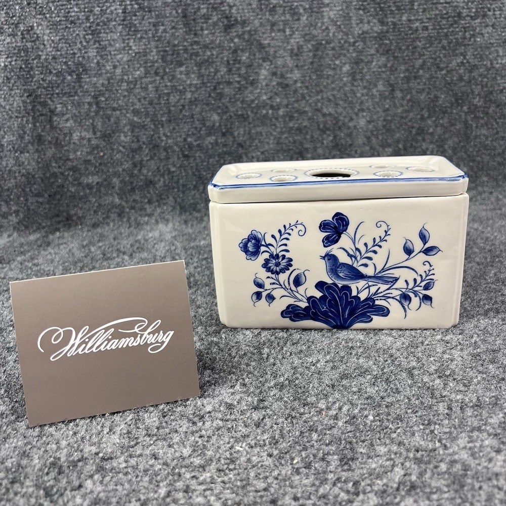 Blue In Bloom Colonial Williamsburg Rectangle Vase & Flower Frog Andrea by Sadek